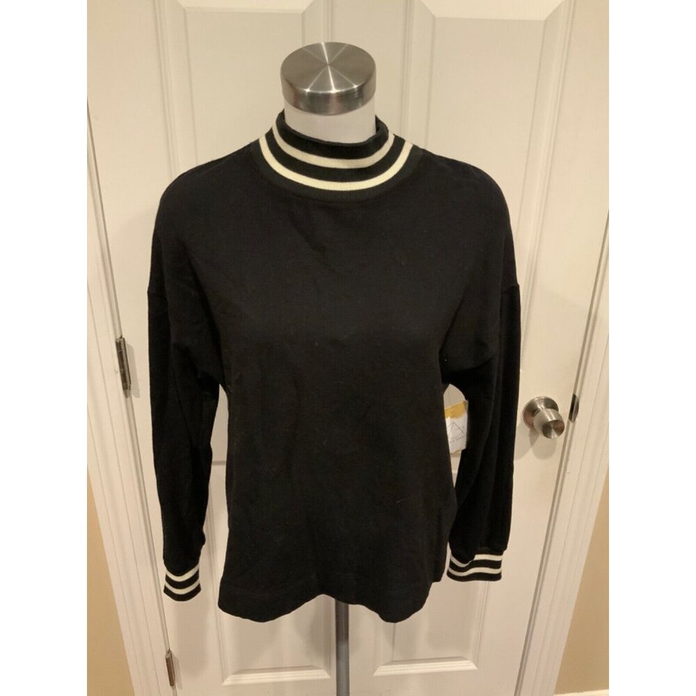 Sundry Black Sweatshirt W/ White Striped Neckline & cuffs, Size 1 | Small, NWT!